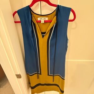 Diane Von Furstenberg Blue and Gold Sleeveless Blouse